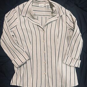 Covington Women's Button Down Shirt - Cream and Black Stripes